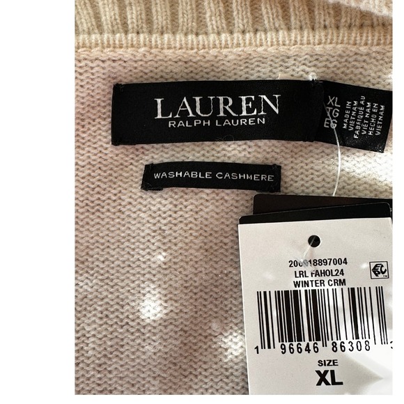 LAUREN RALPH LAUREN NWT Cashmere Cream Knit Shawl Collar Cardigan Sweater SZ XL - Picture 7 of 16